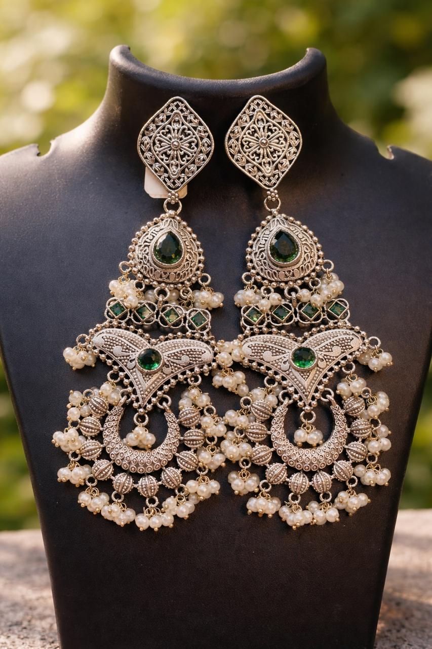 Emerald Pearl Chandbali Statement Earrings