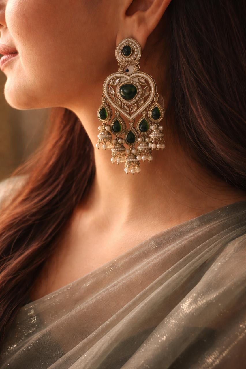 Emerald Heart Chandbali Earrings