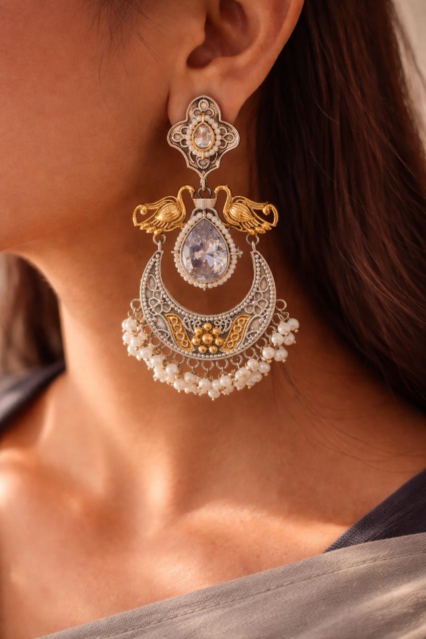 Pearl Swan Chandbali Earrings