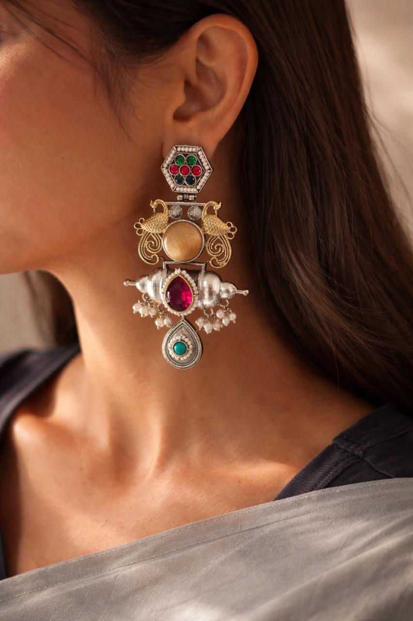 Vintage Multicolor Peacock Statement Earrings