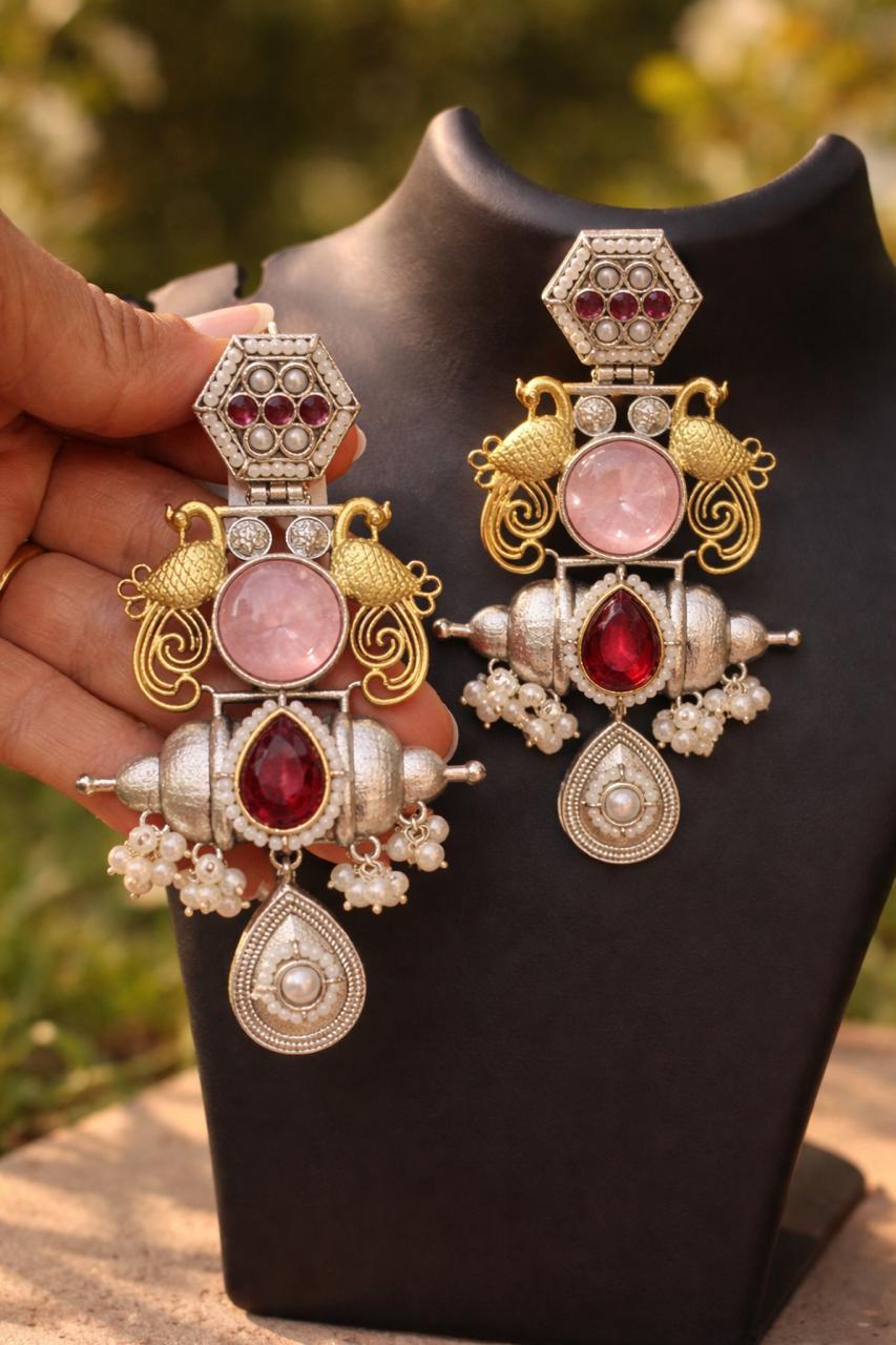 Vintage Multicolor Peacock Statement Earrings