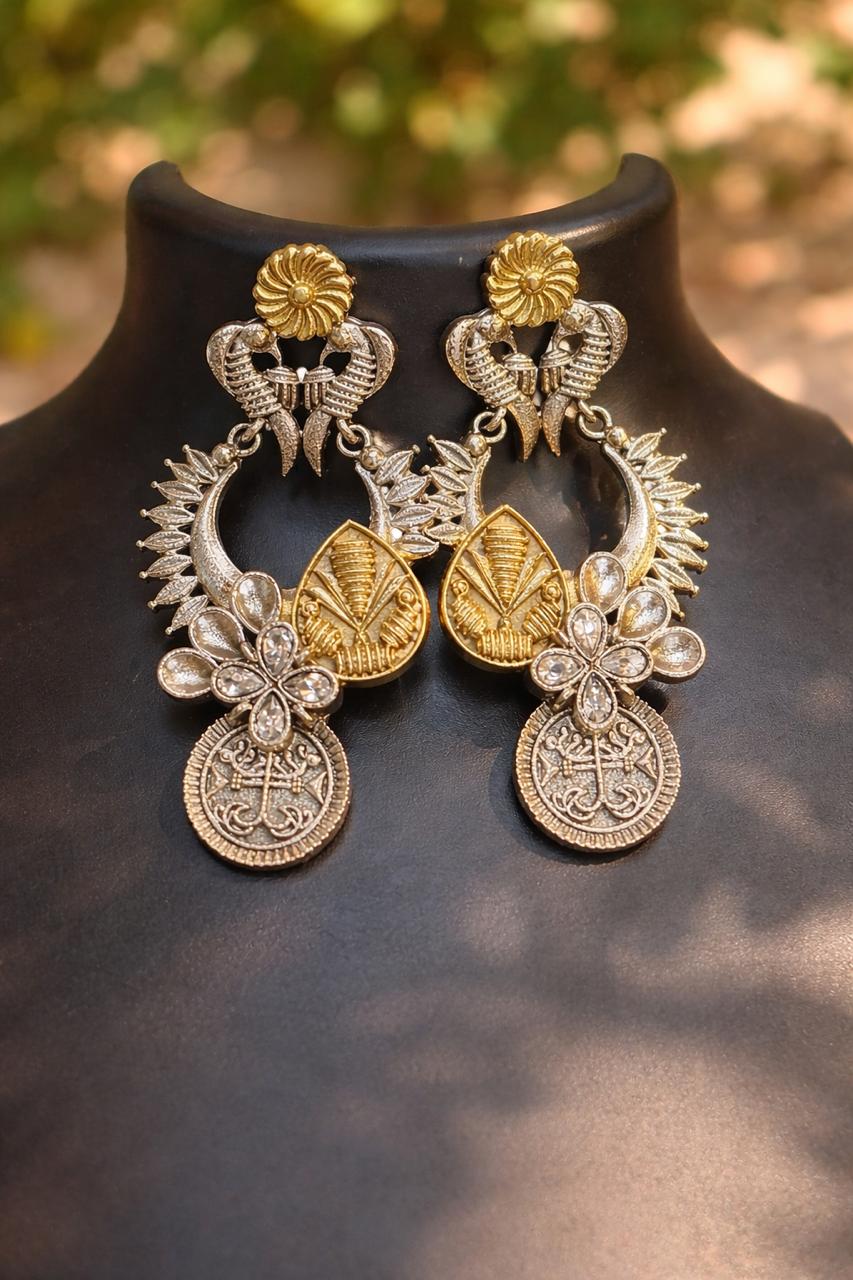 Dual Tone Heritage Drop Earrings