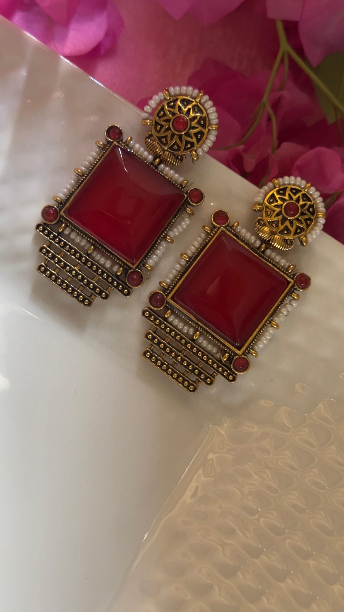 Antique red gold tone earrings