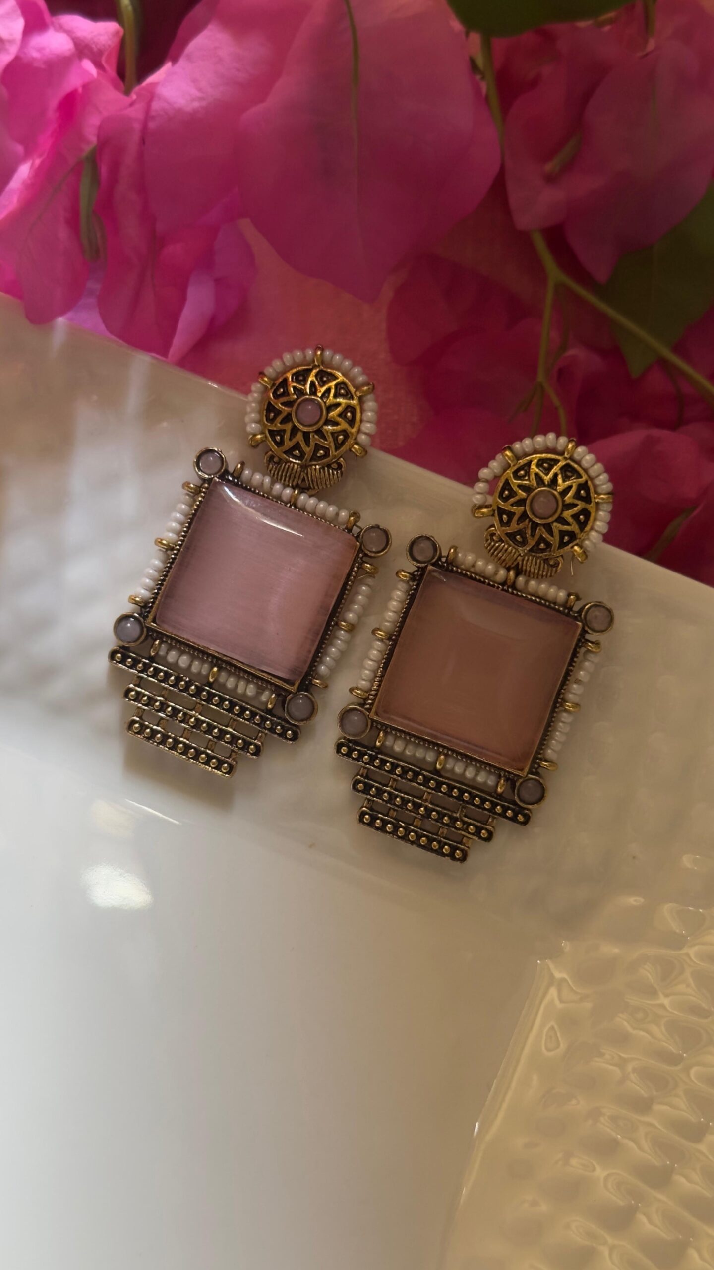 Antique pink gold tone earrings
