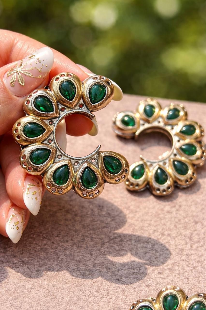 Green oxidised Teardrop Statement Studs