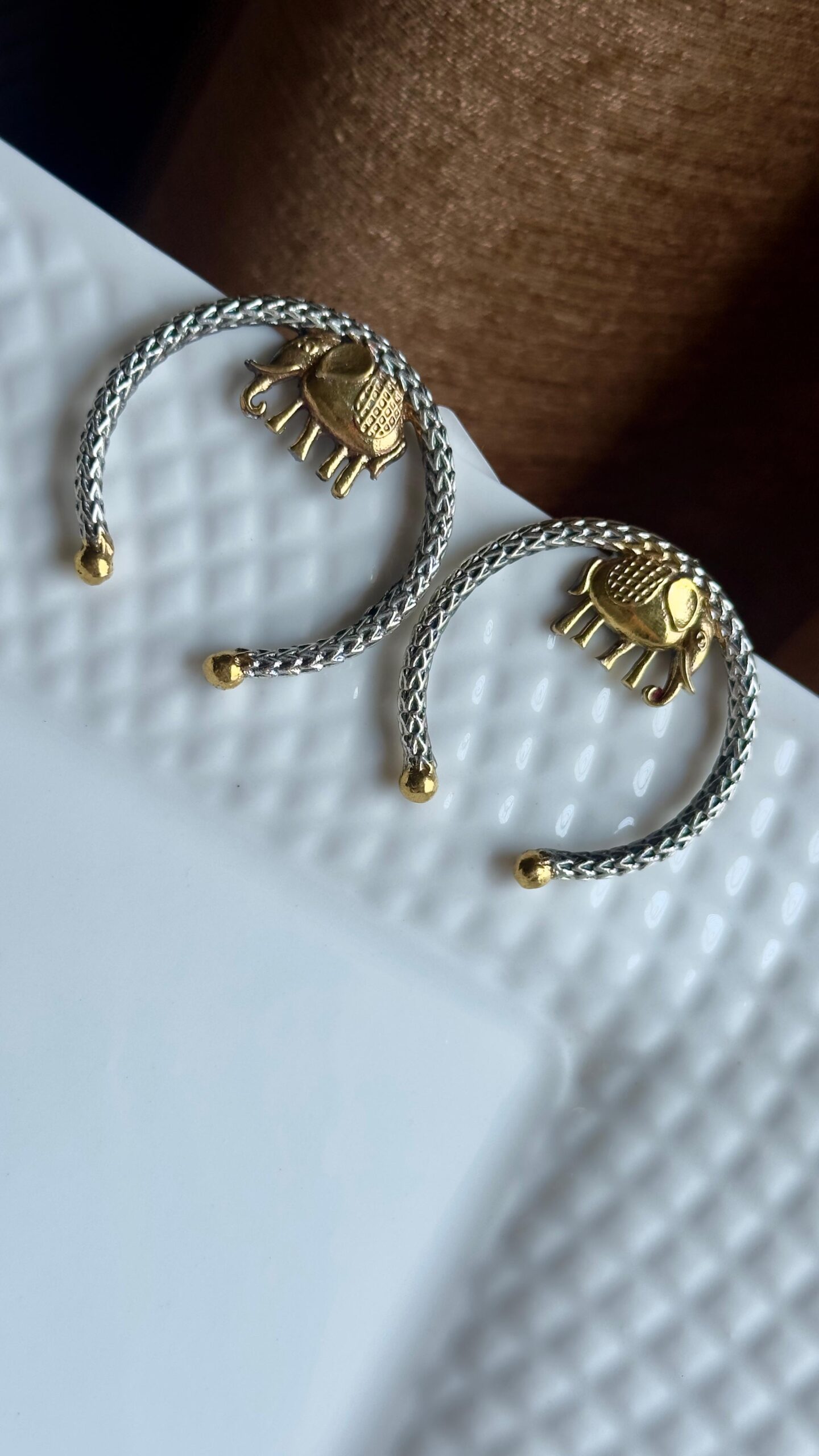 Elephant Charm Open Hoop Earrings