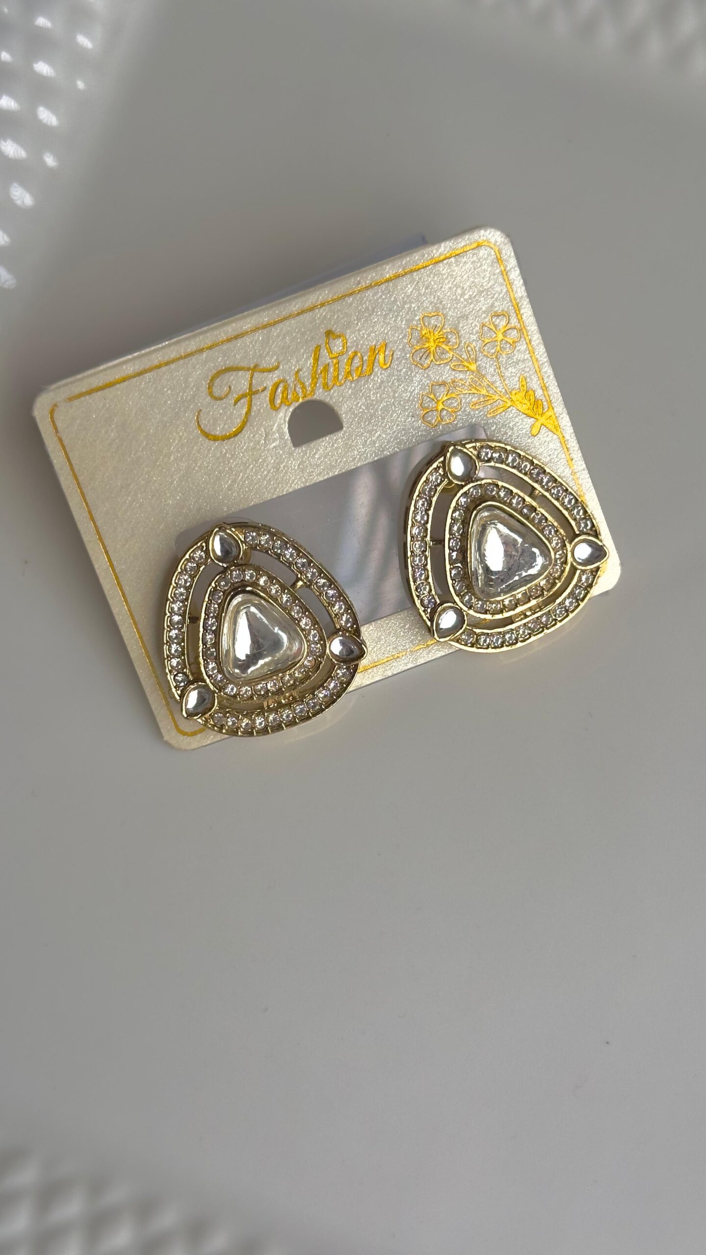 White Crystal Triangle Stud Earrings