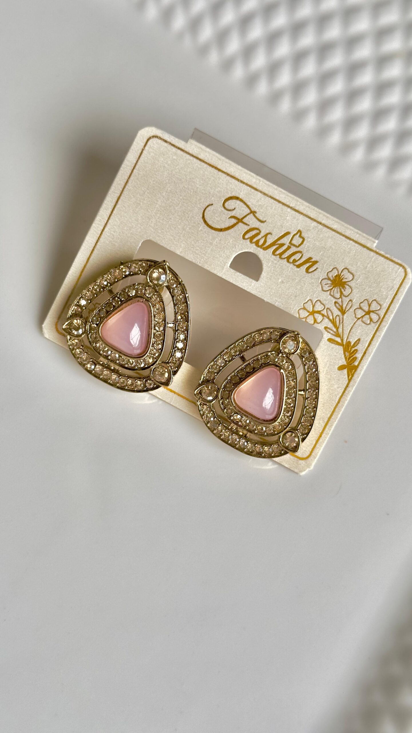 Soft pink Crystal Triangle Stud
