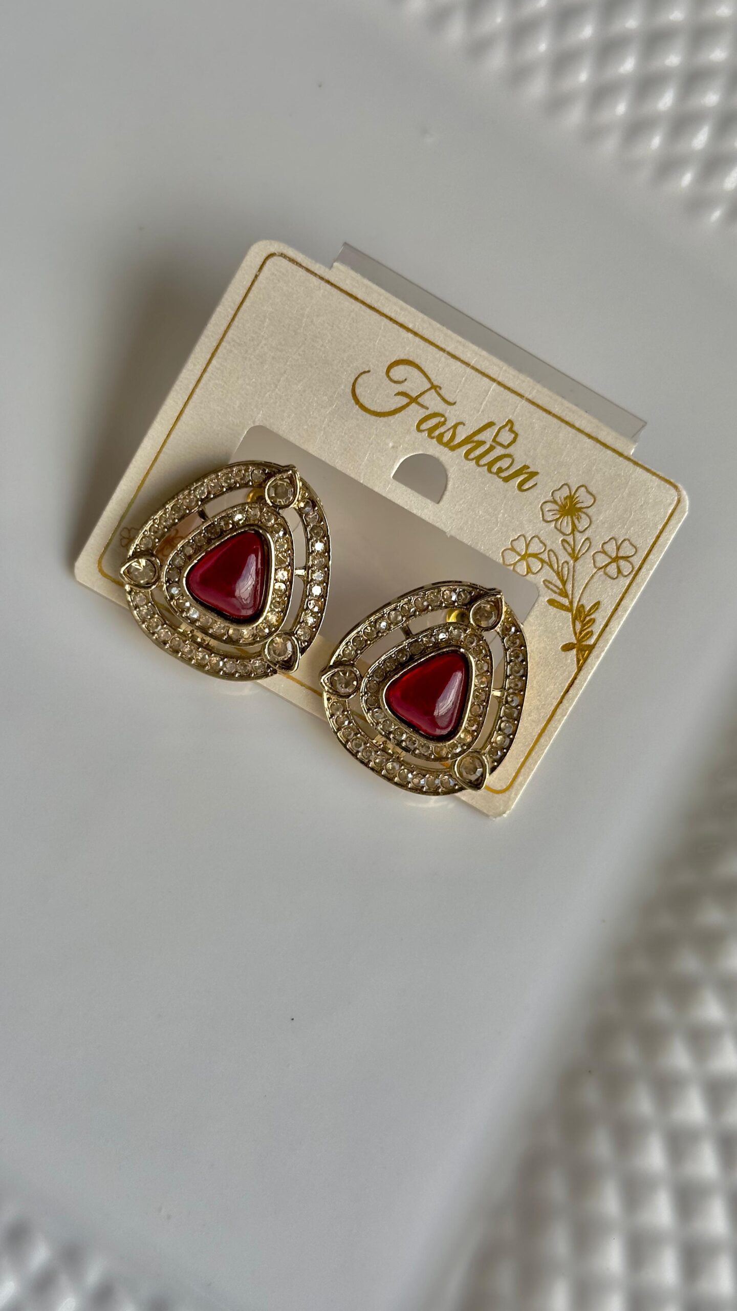 Red Crystal Triangle Stud Earrings