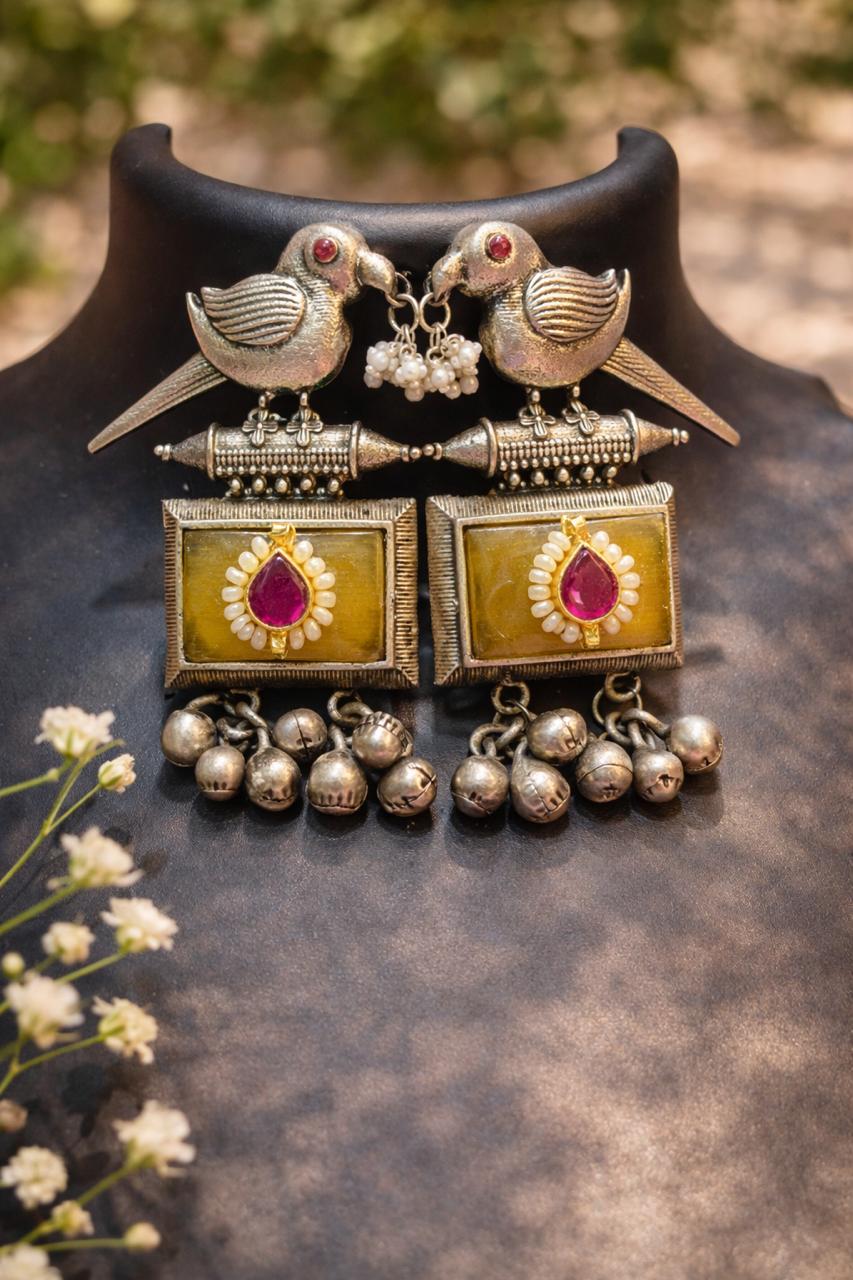 Antique charm yellow oxidised earrings