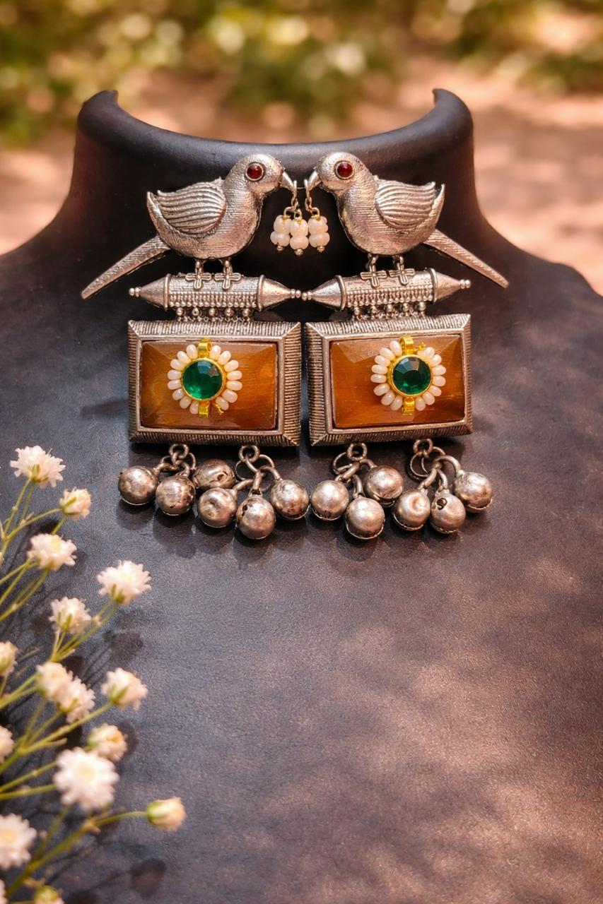 Antique charm oxidised earrings