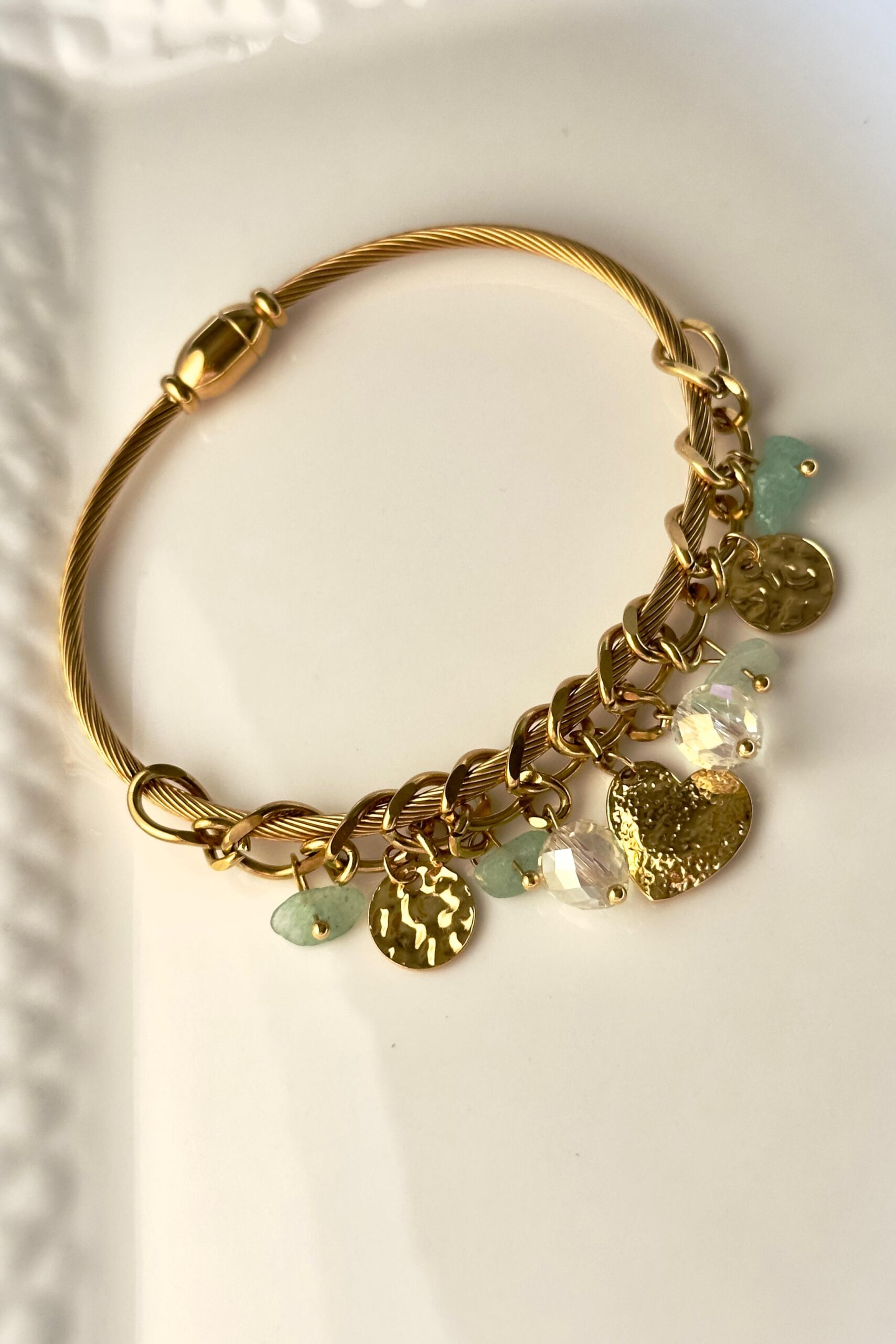 Golden Heart Charm Twist Bracelet