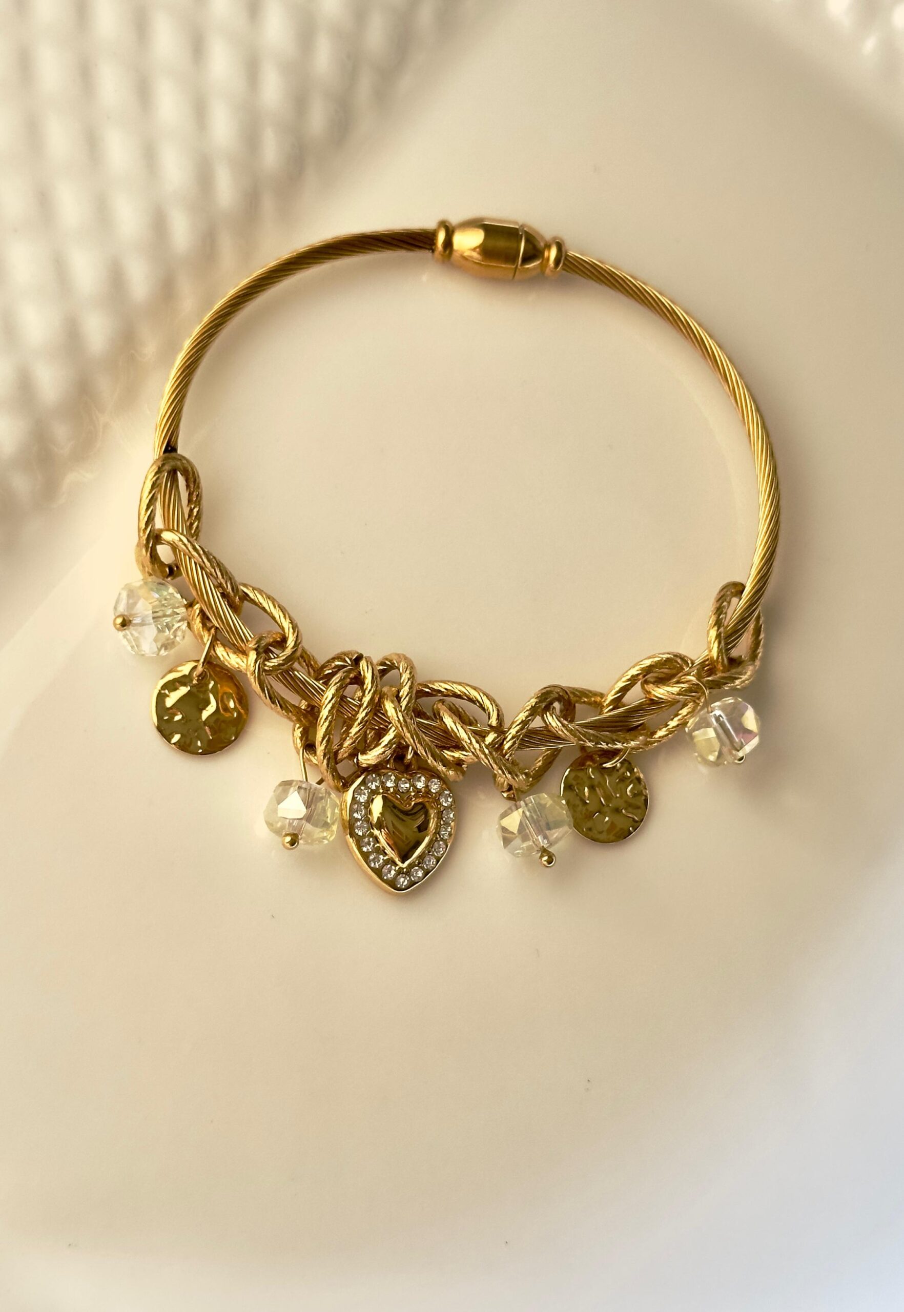 Golden Heart Charm Twist Bracelet