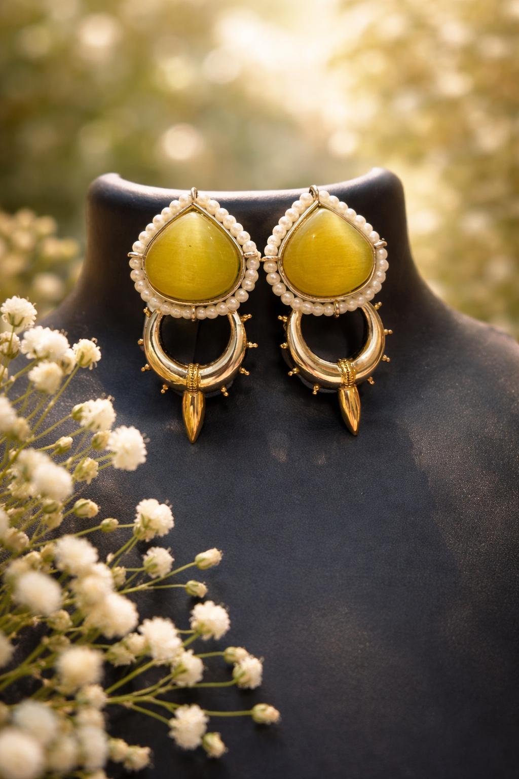 Yellow Pearl Drop Earrings