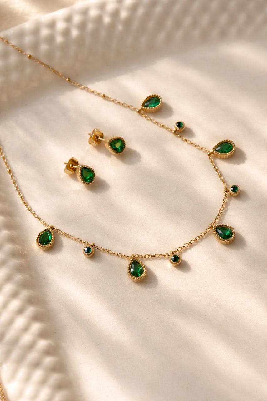 Emerald Drop Necklace & Stud