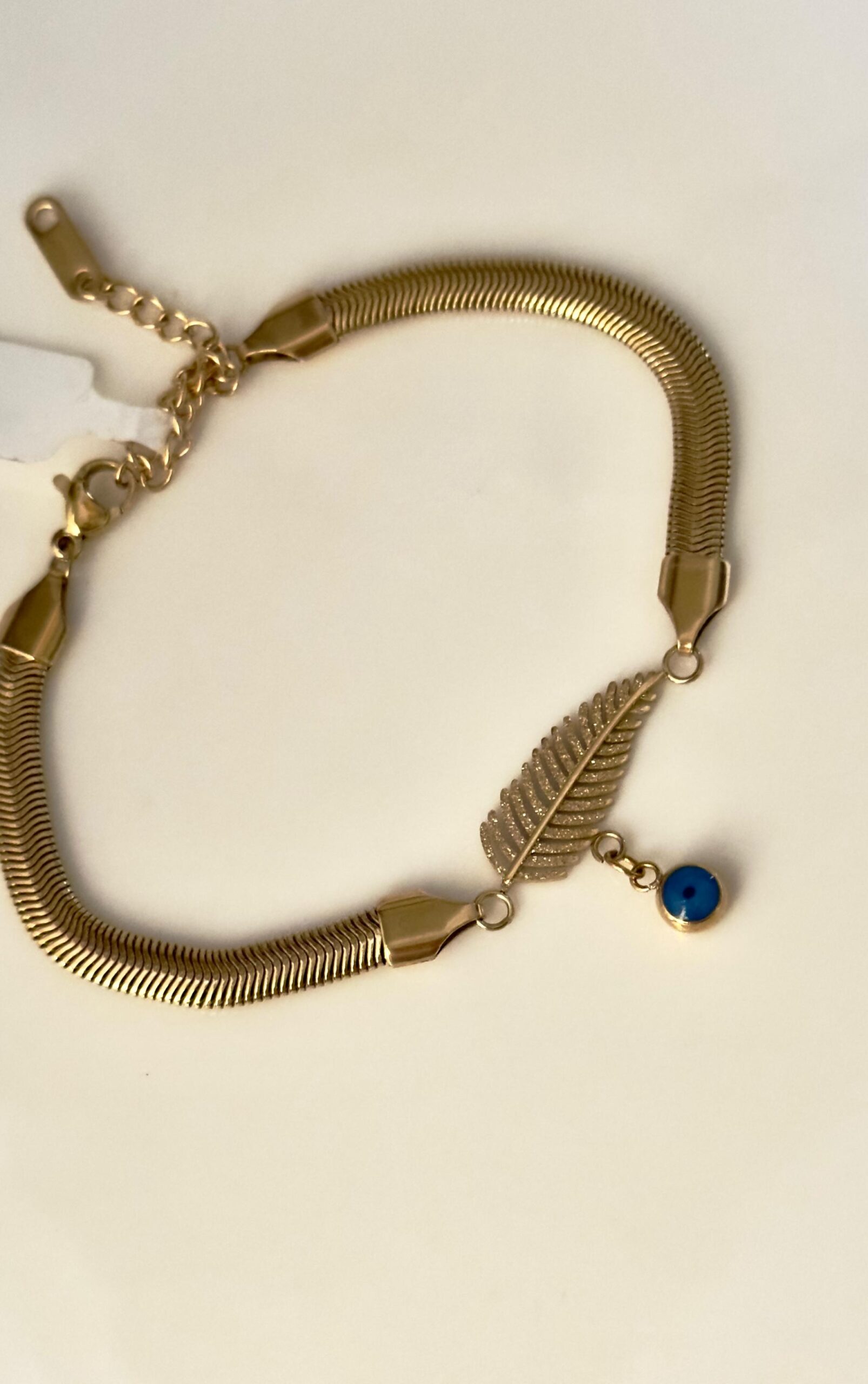 Leaf Charm Bracelet with Evil Eye