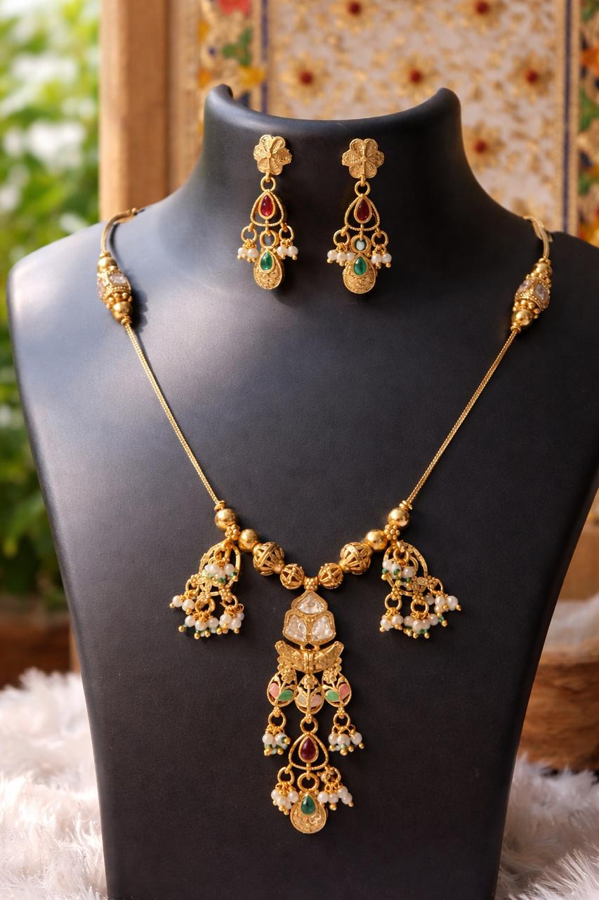 Royal Kundan Pearl Drop Necklace Set