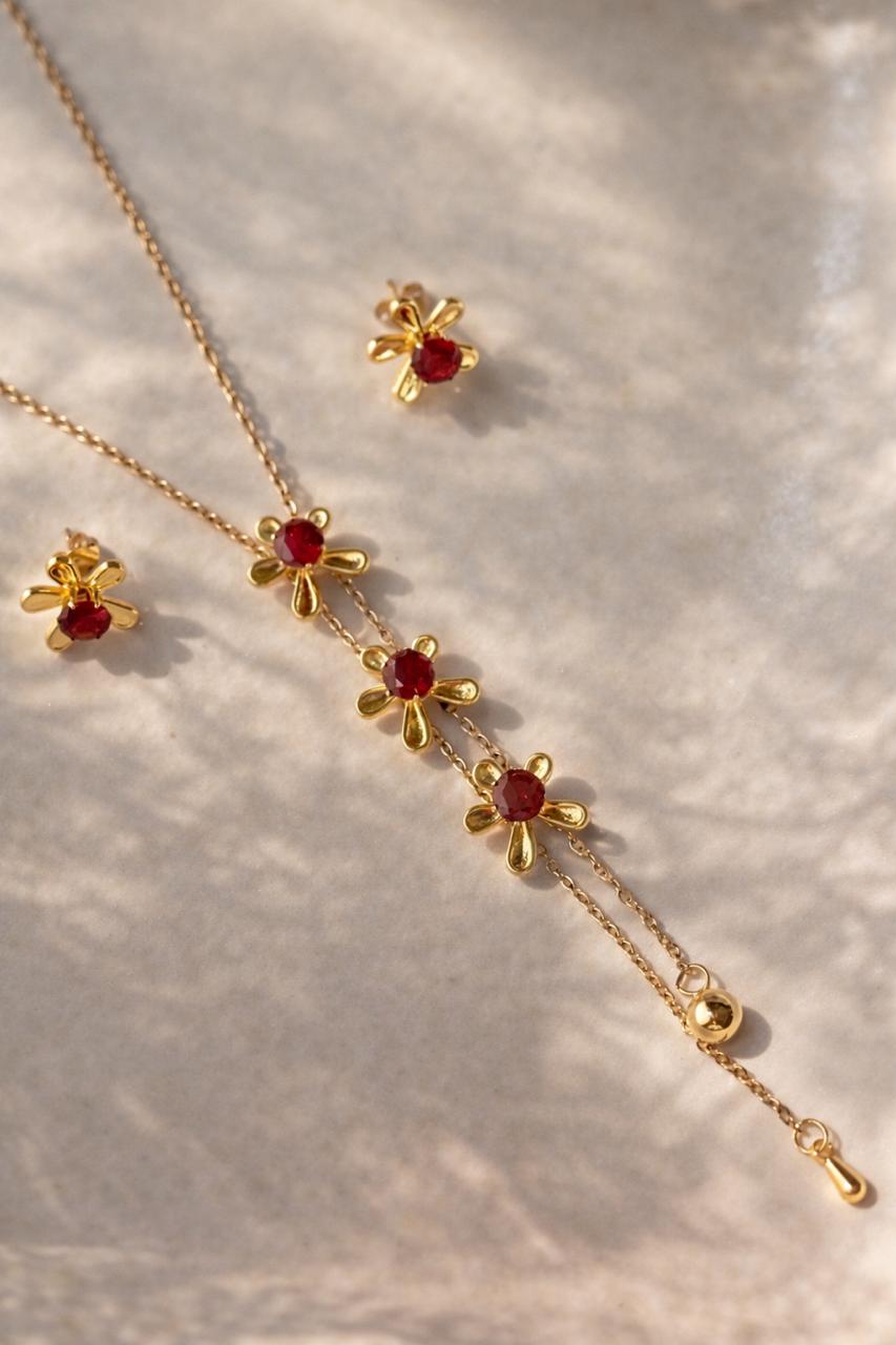 Ruby Bloom Necklace Set