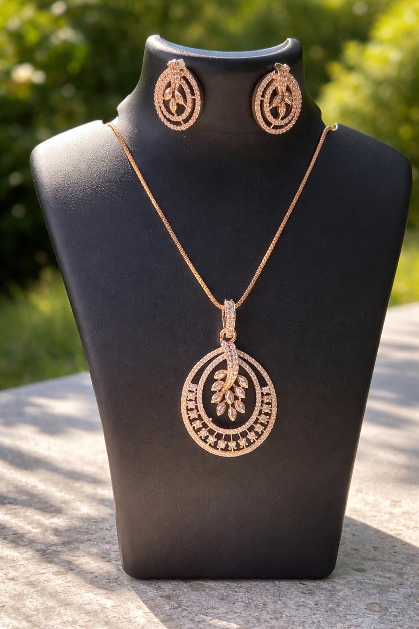 Rose Gold Leaf Halo Pendant Set