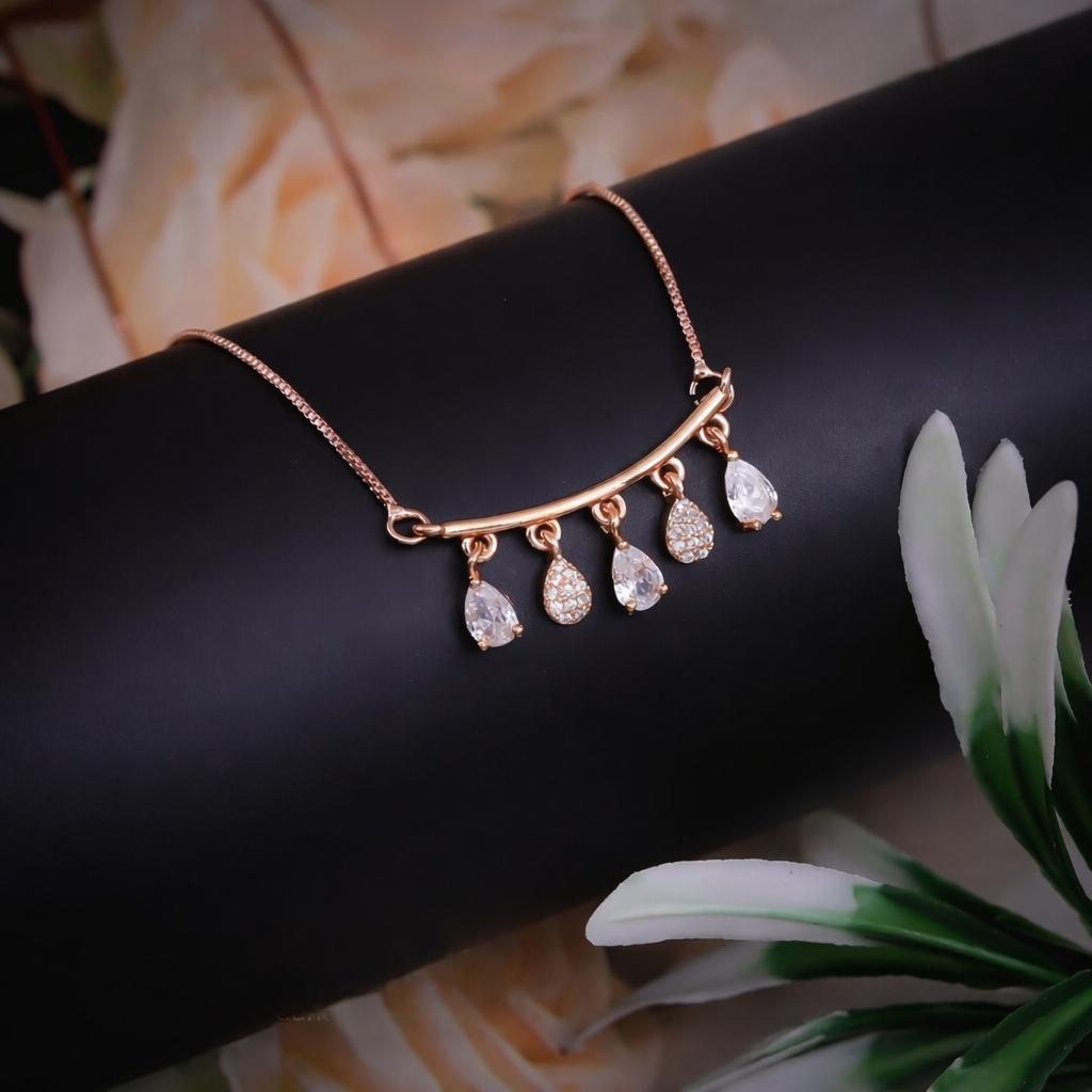Rose Gold Crystal Teardrop Dangling Pendant Necklace