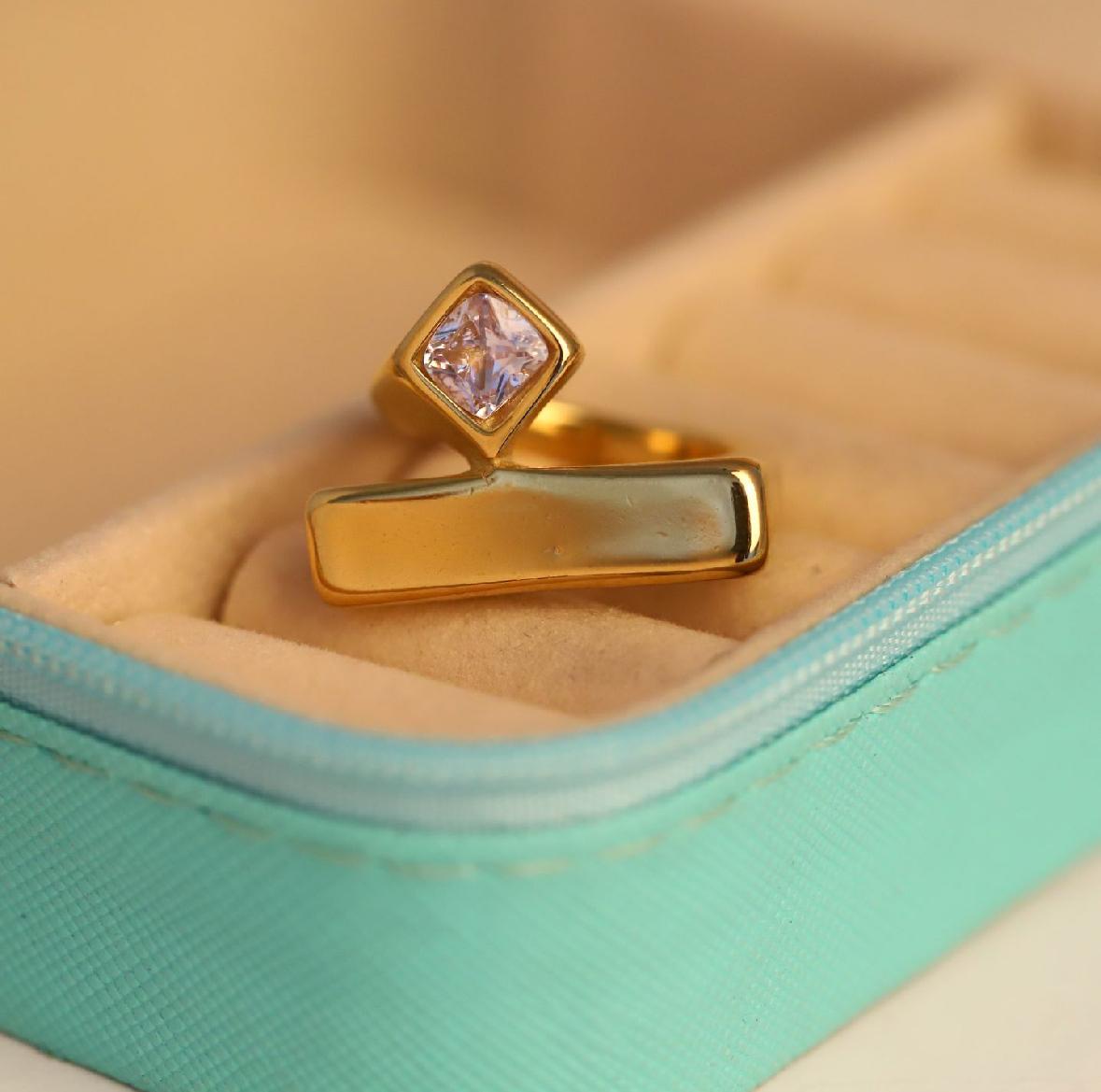 Square Crystal Gold Ring