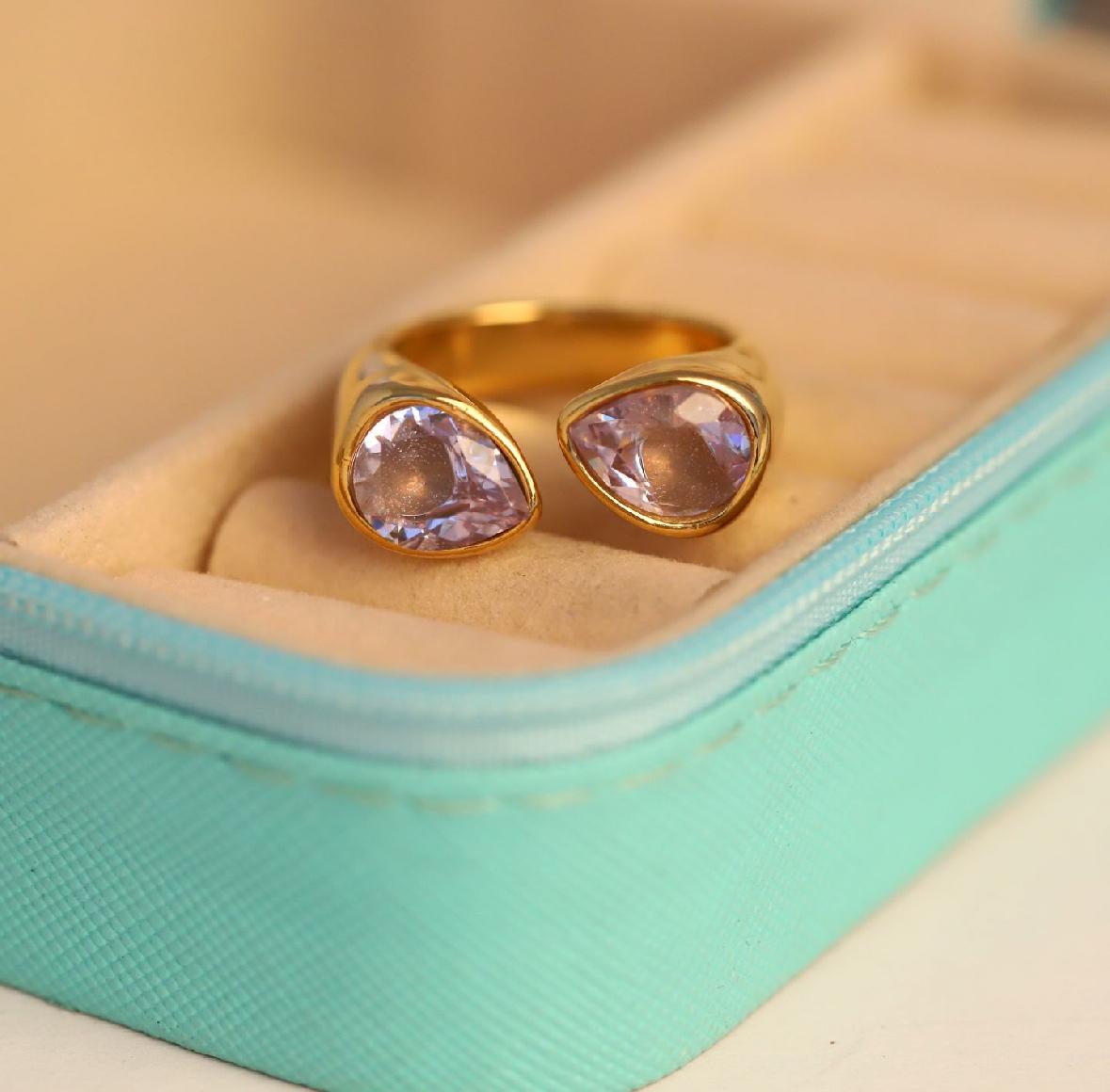 Twin Drop Crystal Open Ring size 7