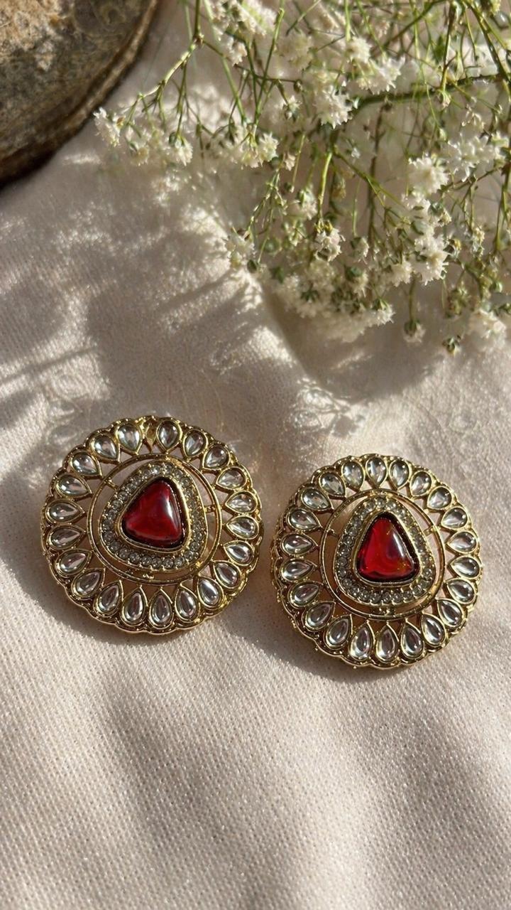 Red Glow Kundan Studs