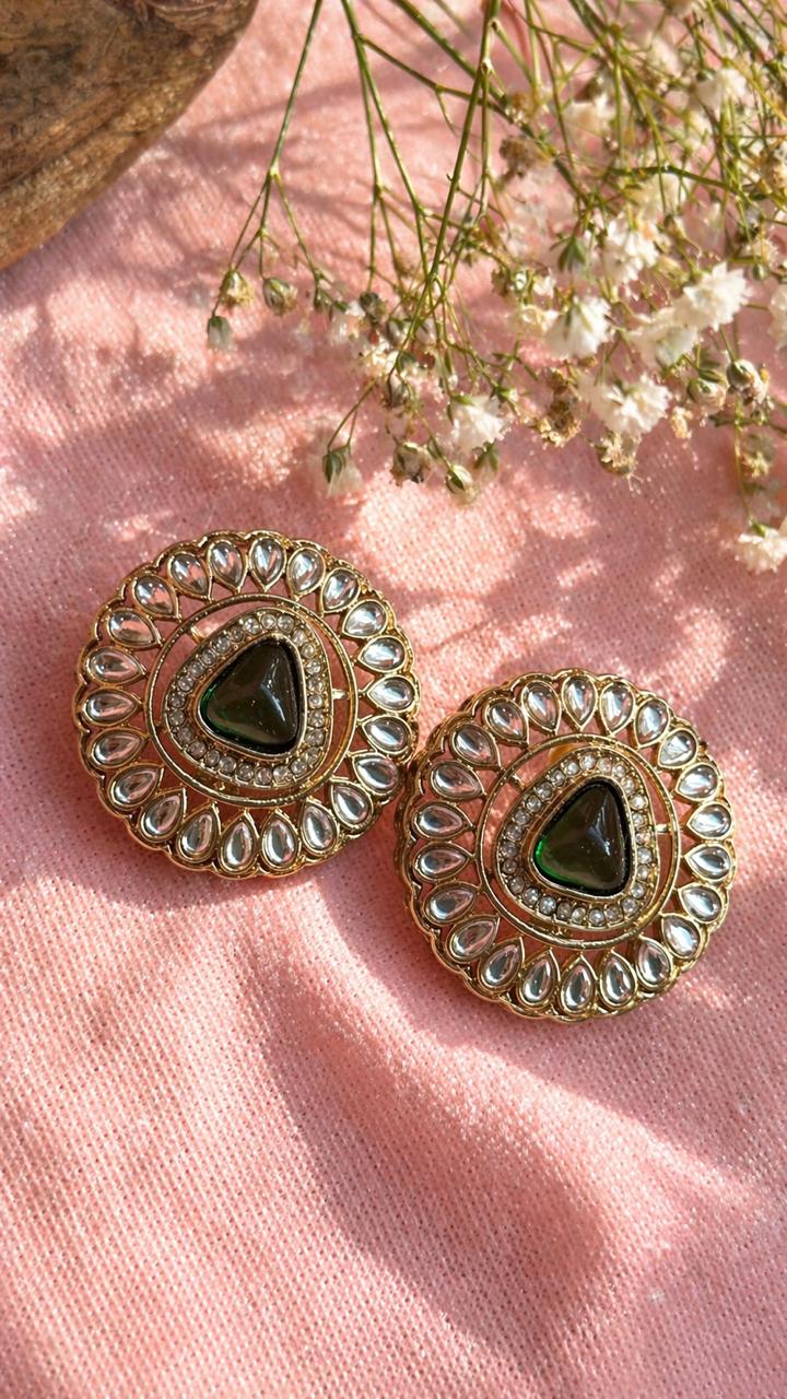 Green Glow Kundan Studs
