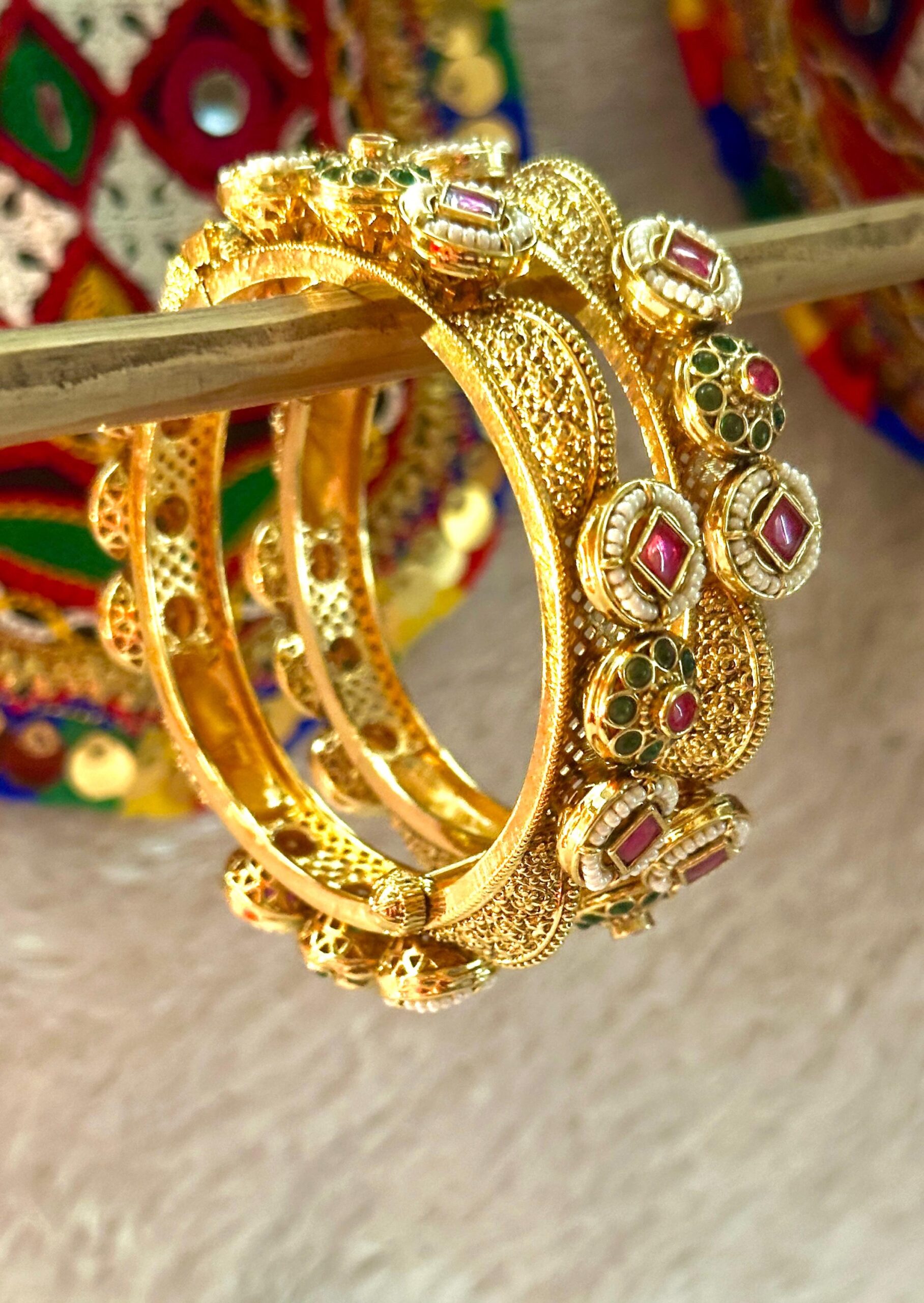 Rajwadi Pearl Ruby Bangles