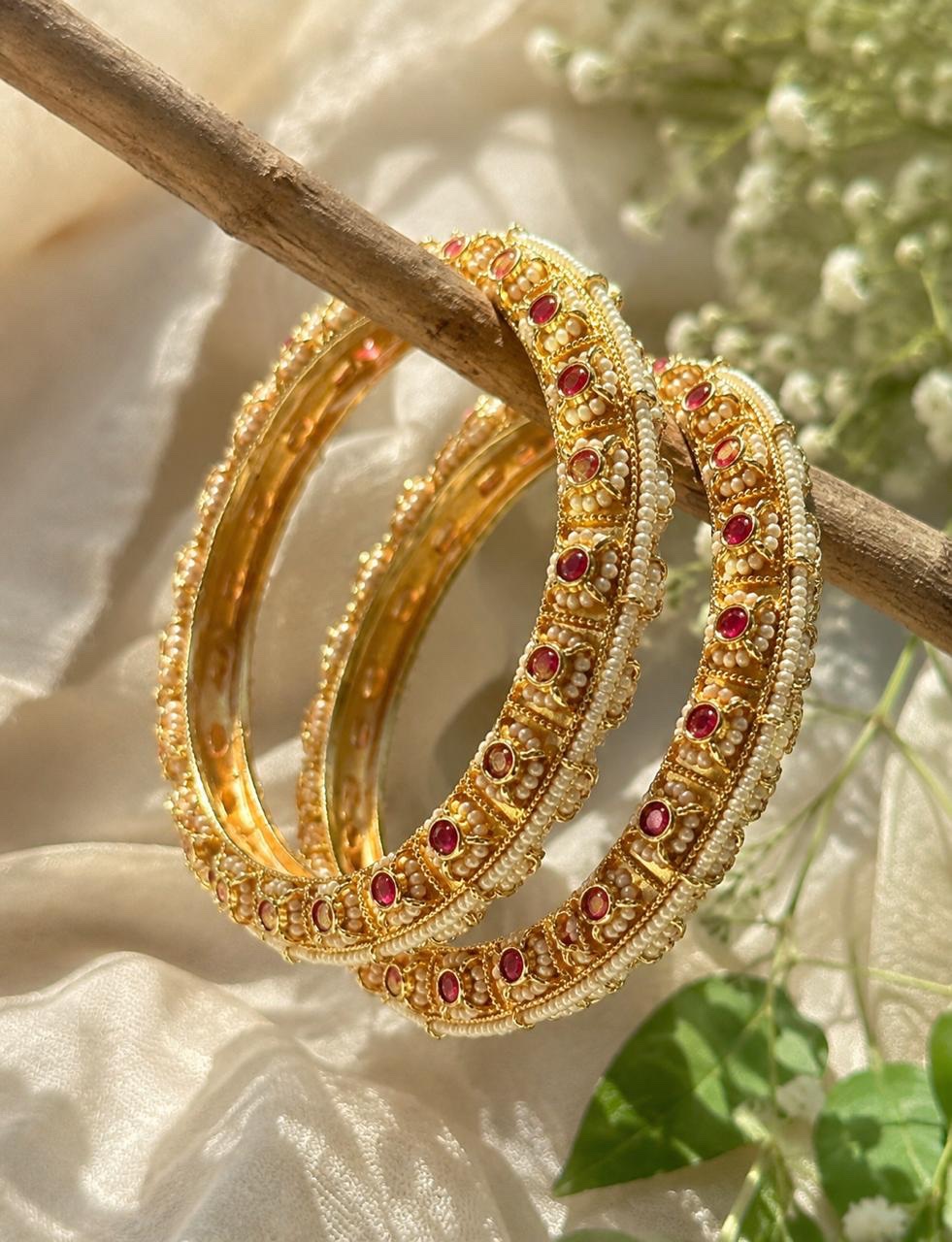 Ruby Pearl Heritage Bangles