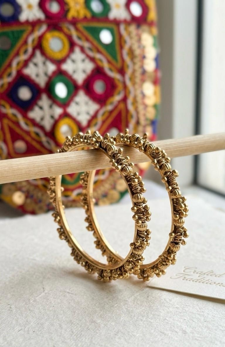 Gold Bead-Detail Bangles