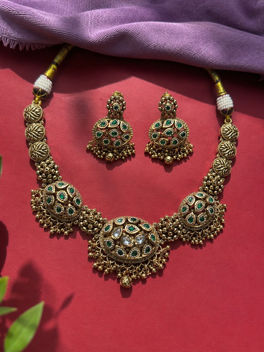 Golden Kundan Polki Necklace Set
