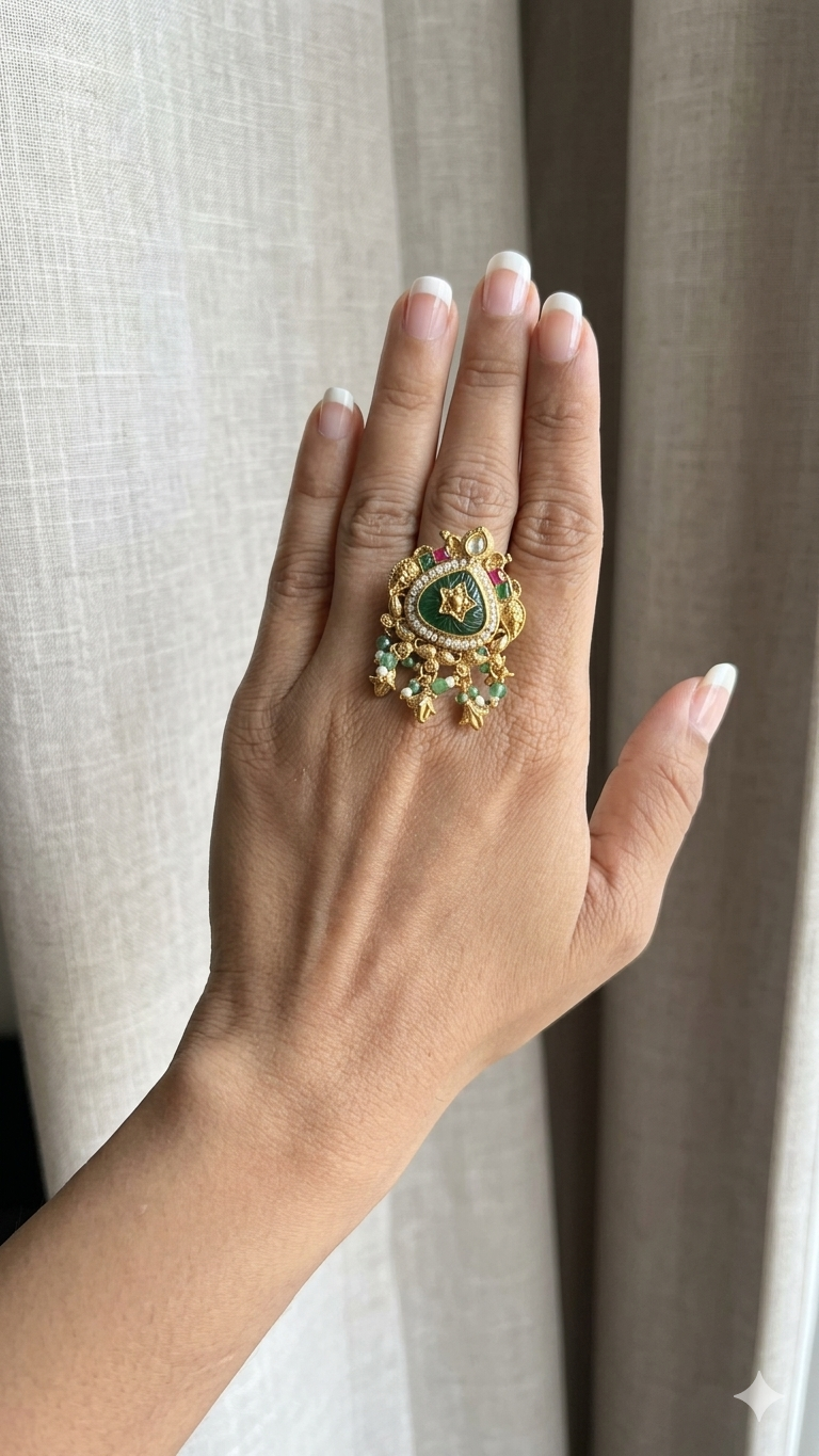 Traditional Jadau Statement Ring - Image 2