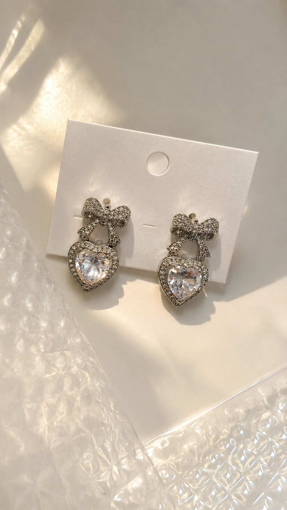 Crystal Heart Bow Earrings