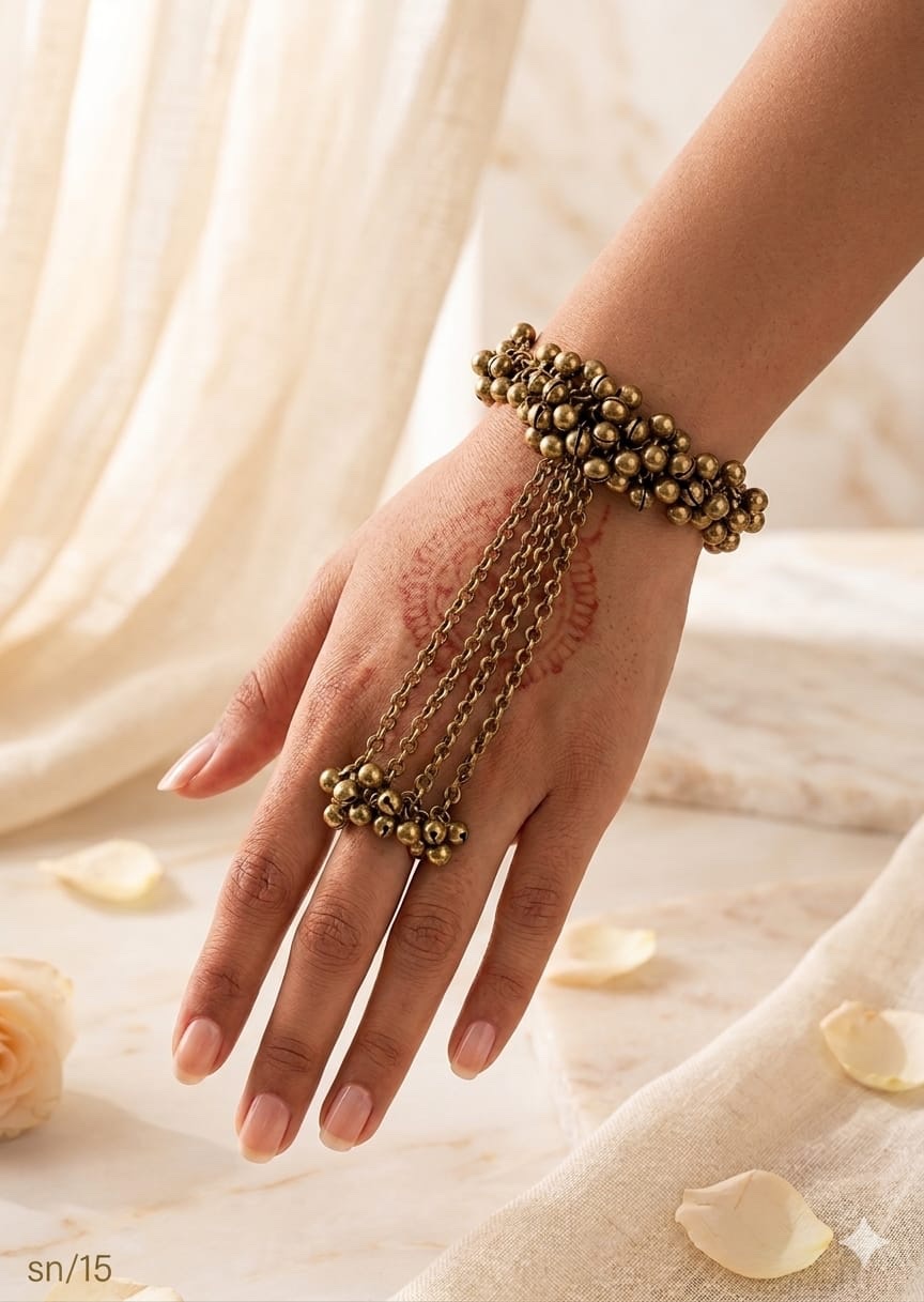 Antique Golden Gungroo Hand Chain Bracelet
