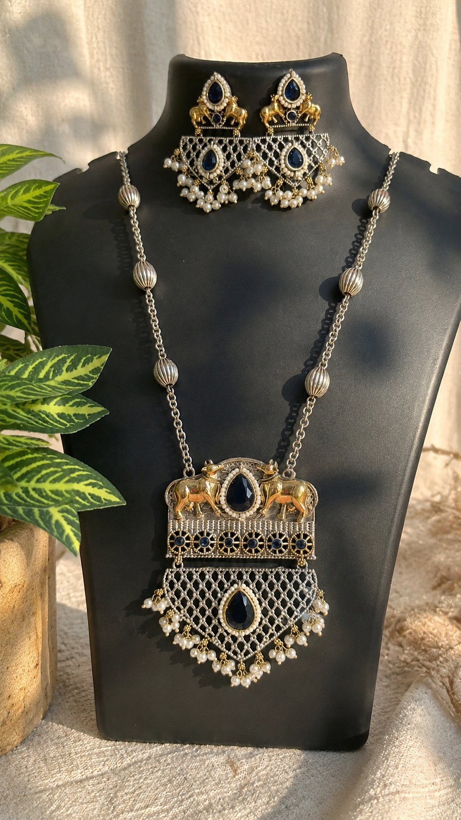 Royal Blue Heritage Elephant Pendant Set