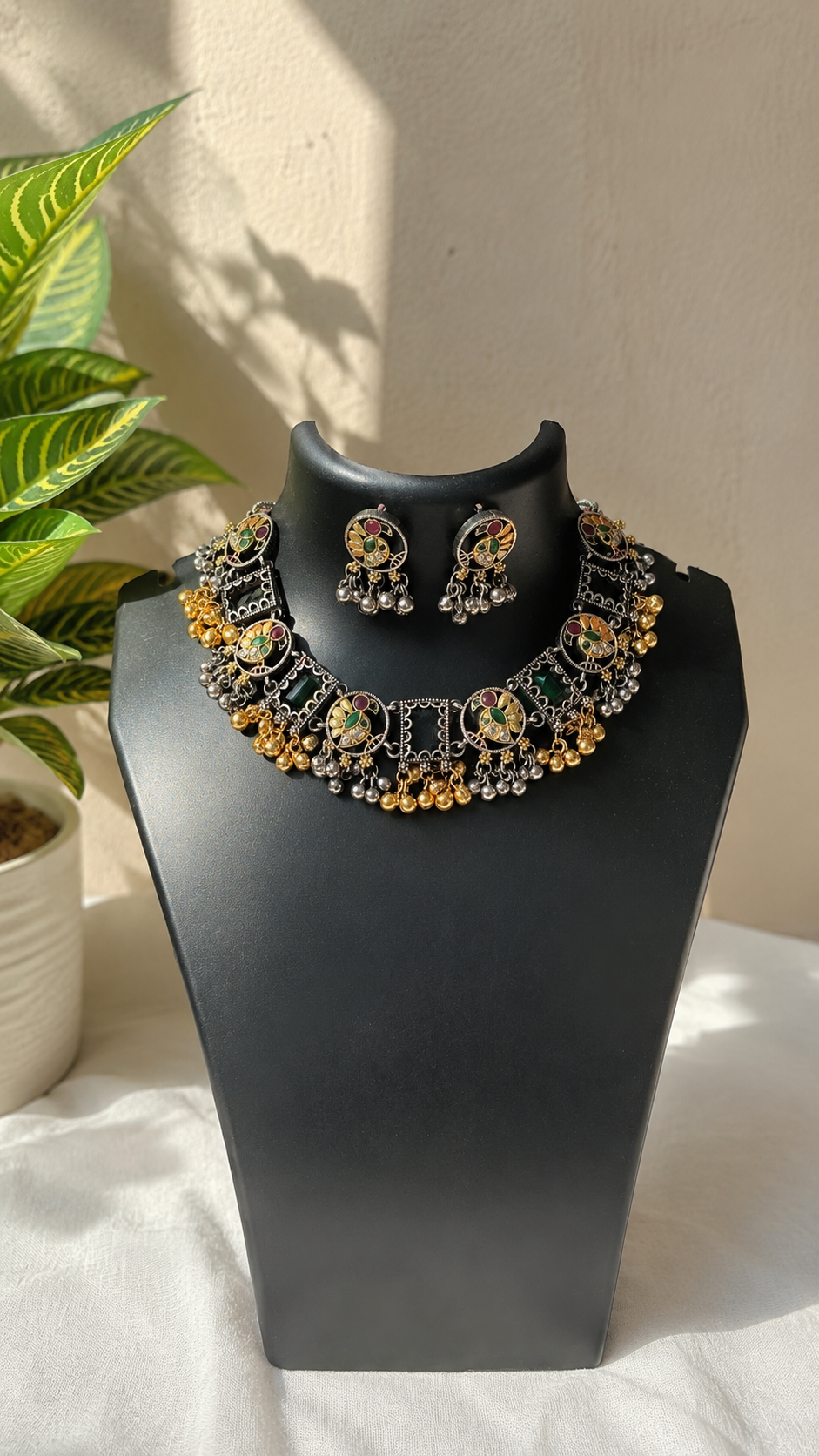 Oxidised Dark Green Gungroo Choker set
