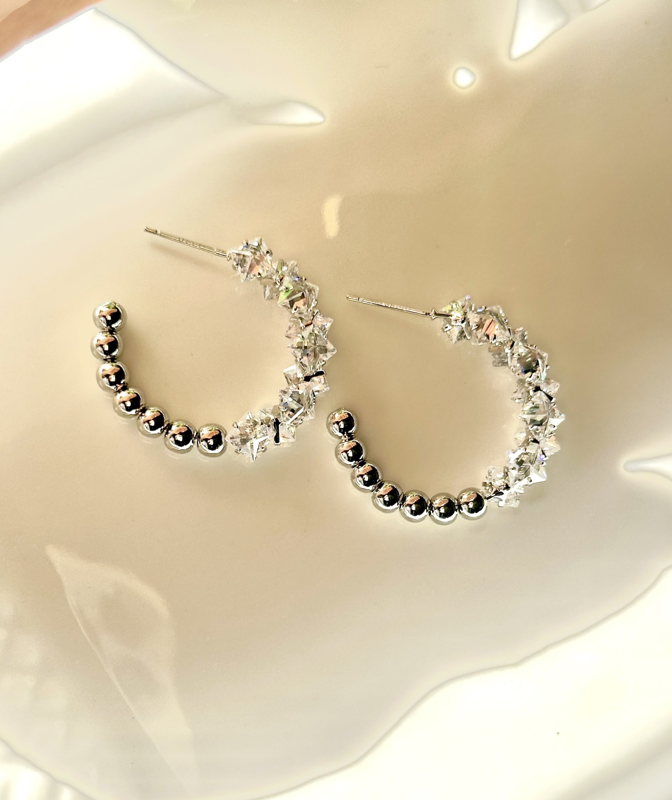 Crystal Silver Bloom Hoop Earrings