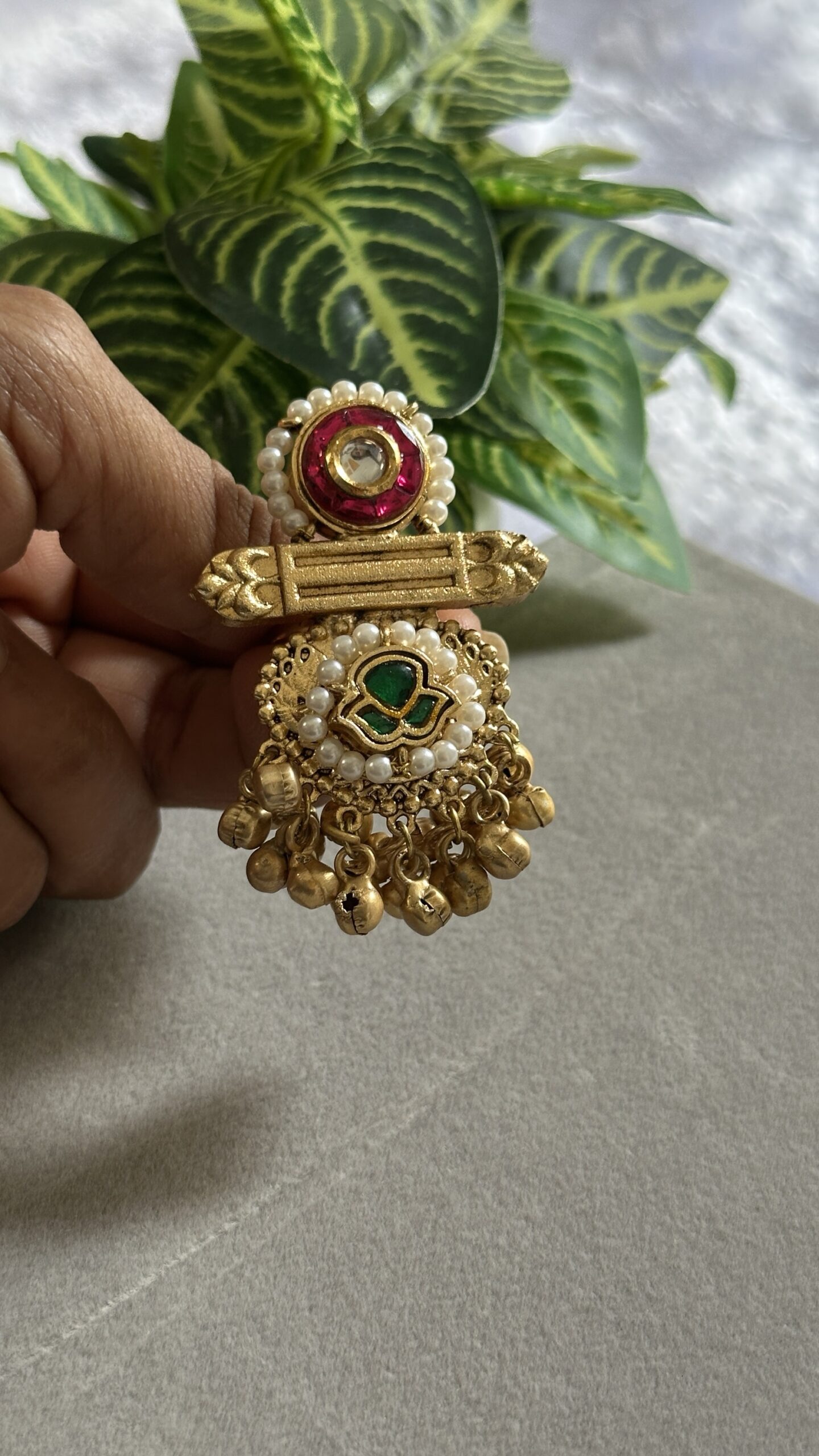 Royal Pearl Ghungroo Ruby Pink Ring