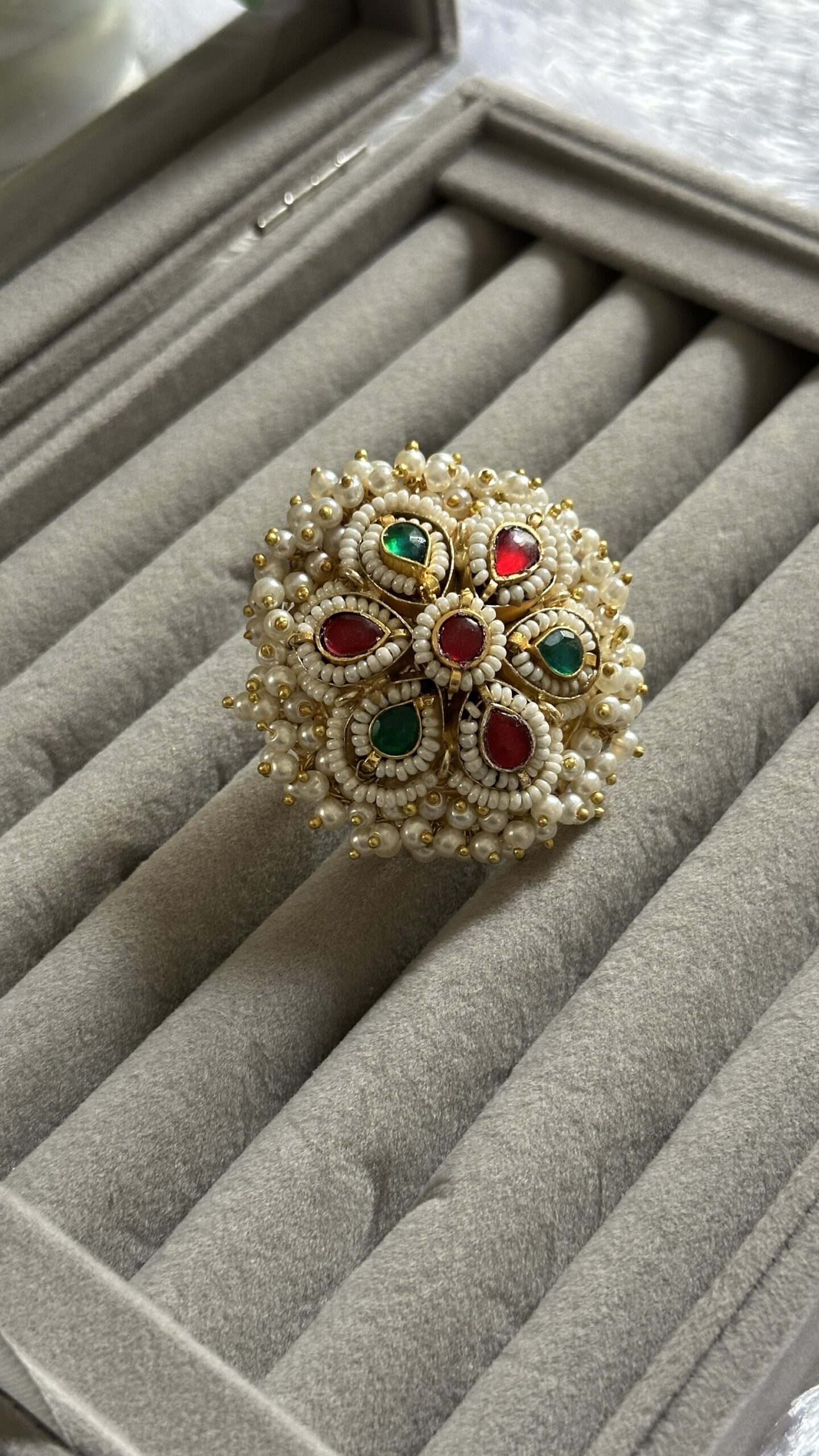 Ruby Emerald Pearl Bloom Ring
