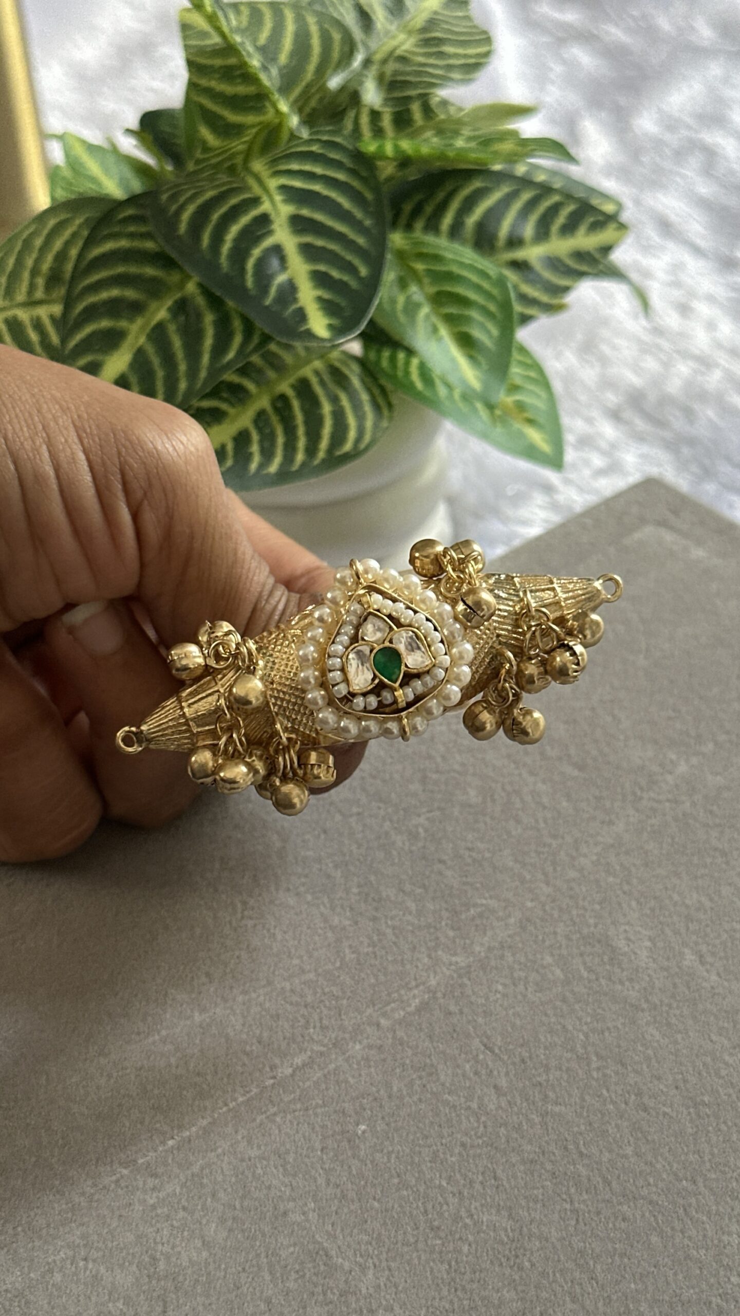 Noor Green Kundan Pearl Statement Ring