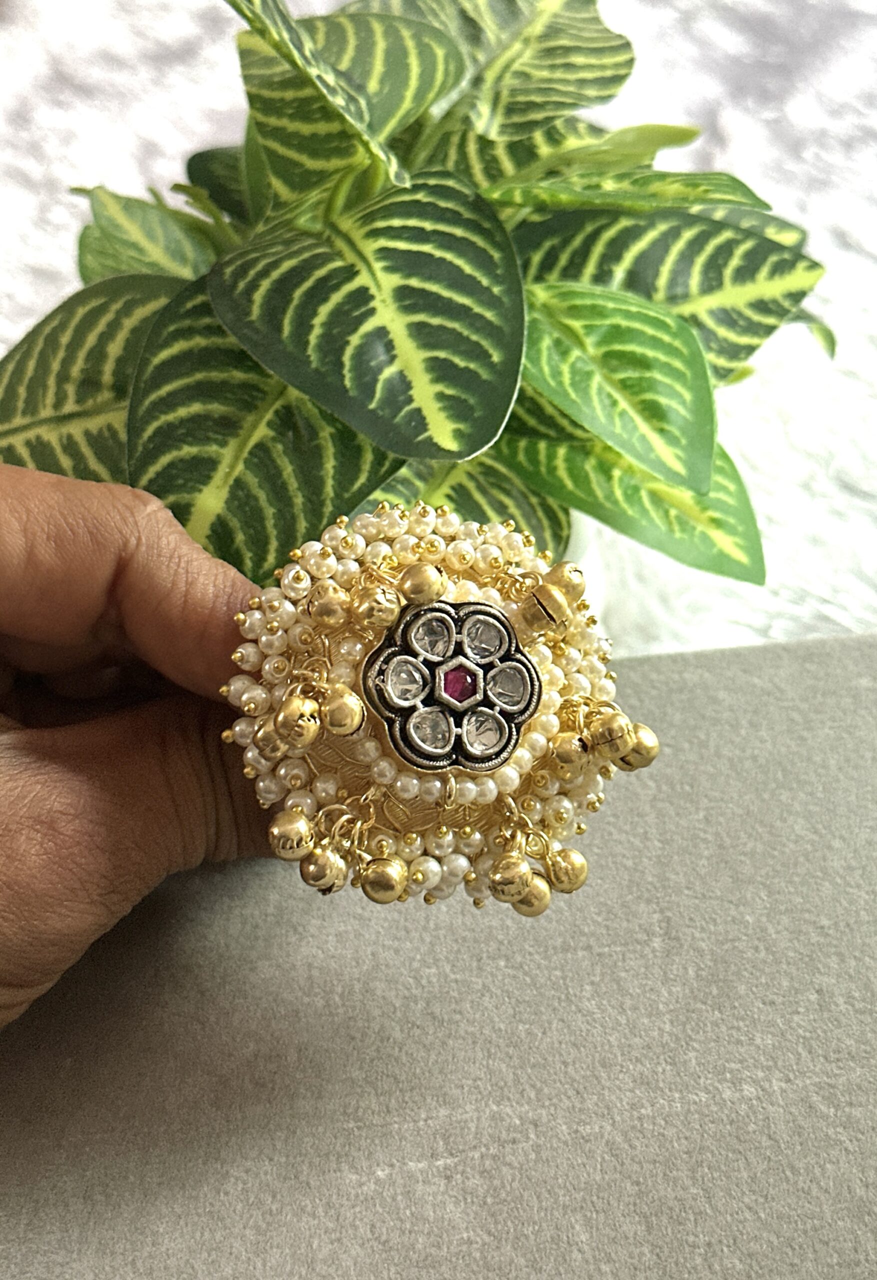 Pearl Blossom Ghungroo Red Ring
