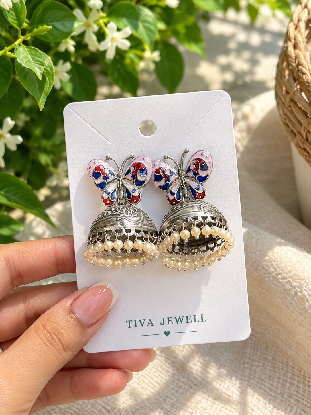 Oxidised Butterfly Jhumka Earrings