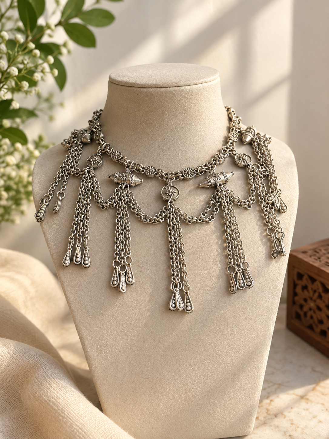 Oxidised Silver Tribal Tassel Earrings