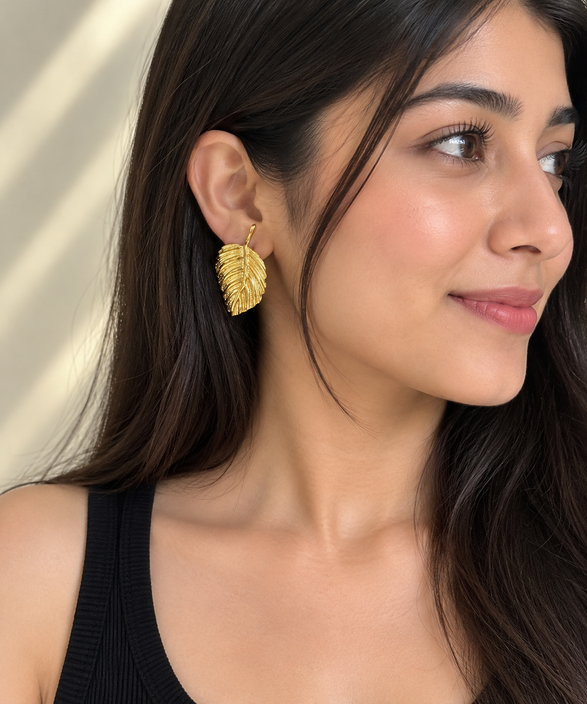 Anti Tarnished Gold Leaf Earring