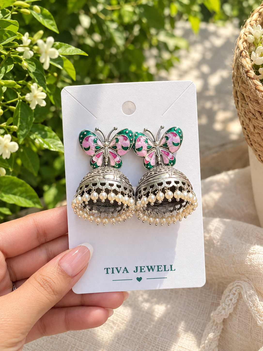 Oxidised Butterfly Jhumka Earrings